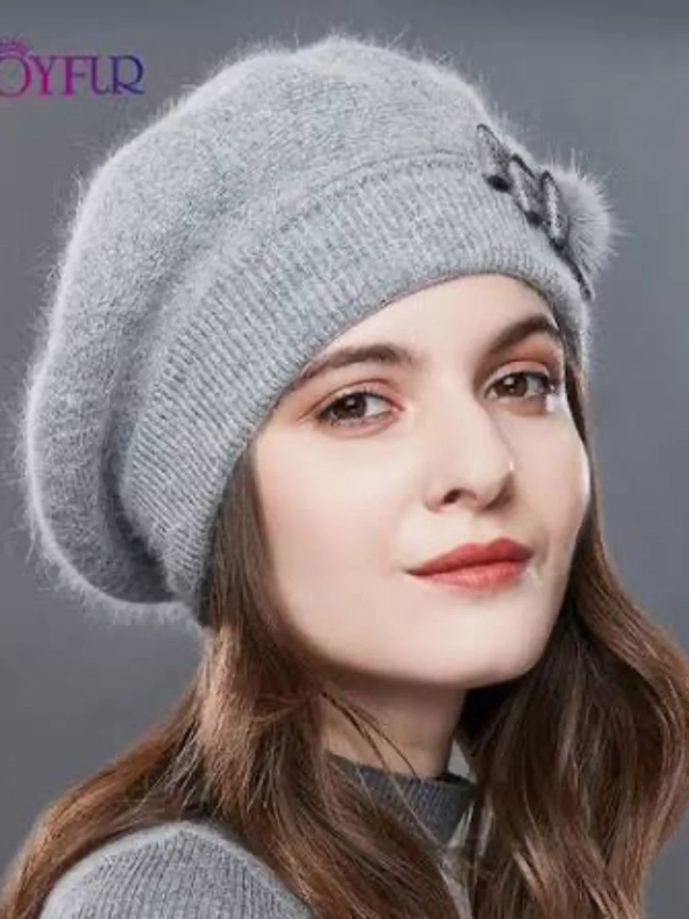 NWOT 100% Grey Wool French Beret Bow Dress Beanie Winter Hat